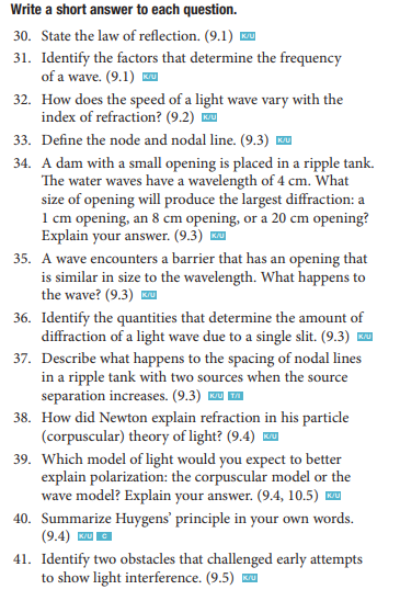 Write a short answer to each question. 30. State the law