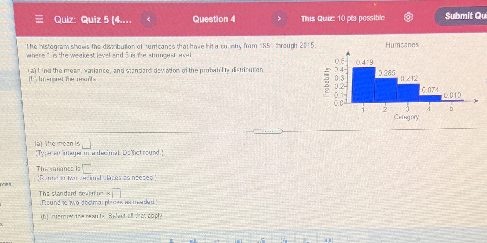 Quiz: Quiz 5 (4 Question 4 > This Quiz: 10 pts possible