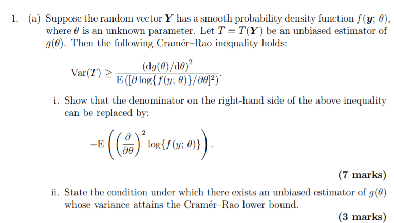 statistics (a) Suppose the random vector Y has a smooth probability