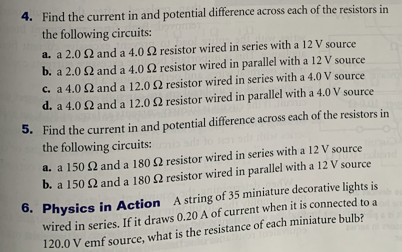  4. Find the current in and potential difference across each of