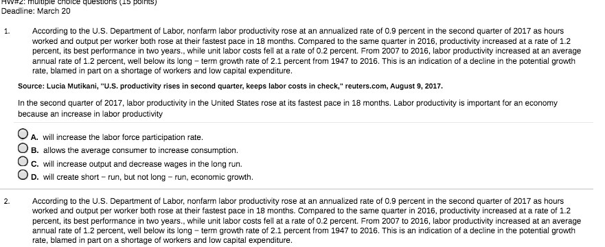  Hw#2: multiple choice questions (15 points) Deadline: March 20 1. According