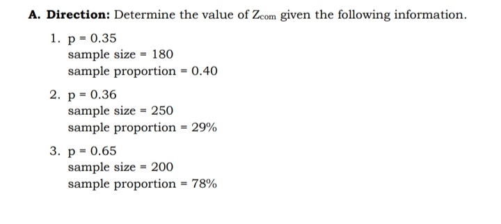 Pa help po dito with solution po A. Direction: Determine the value