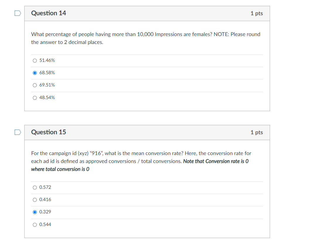 Please use the Facebook Ad datasetKAG_wrangled_dataset.csvlocated :https://drive.google.com/file/d/1OTVGS9TmoEbD71f_FA1SVkppOGhj-ld3/view?usp=sharing for the next set of