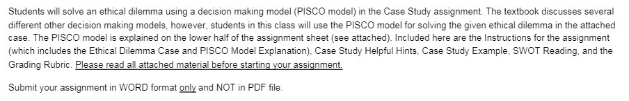  Students wilt solve an ethical dilemma using a decision making model