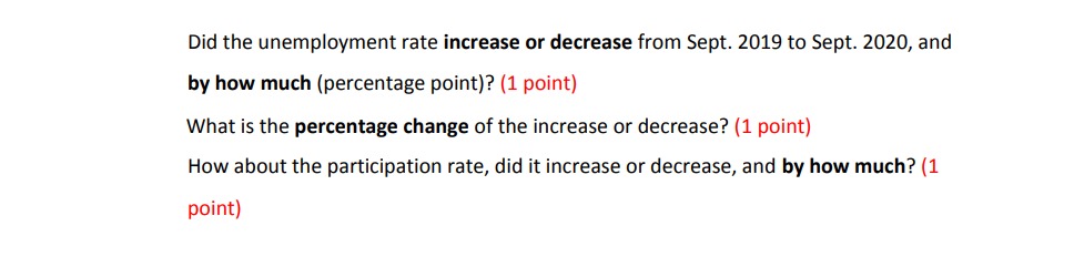 Solve it plzzzzz Did the unemployment rate Increase or decrease from Sept.