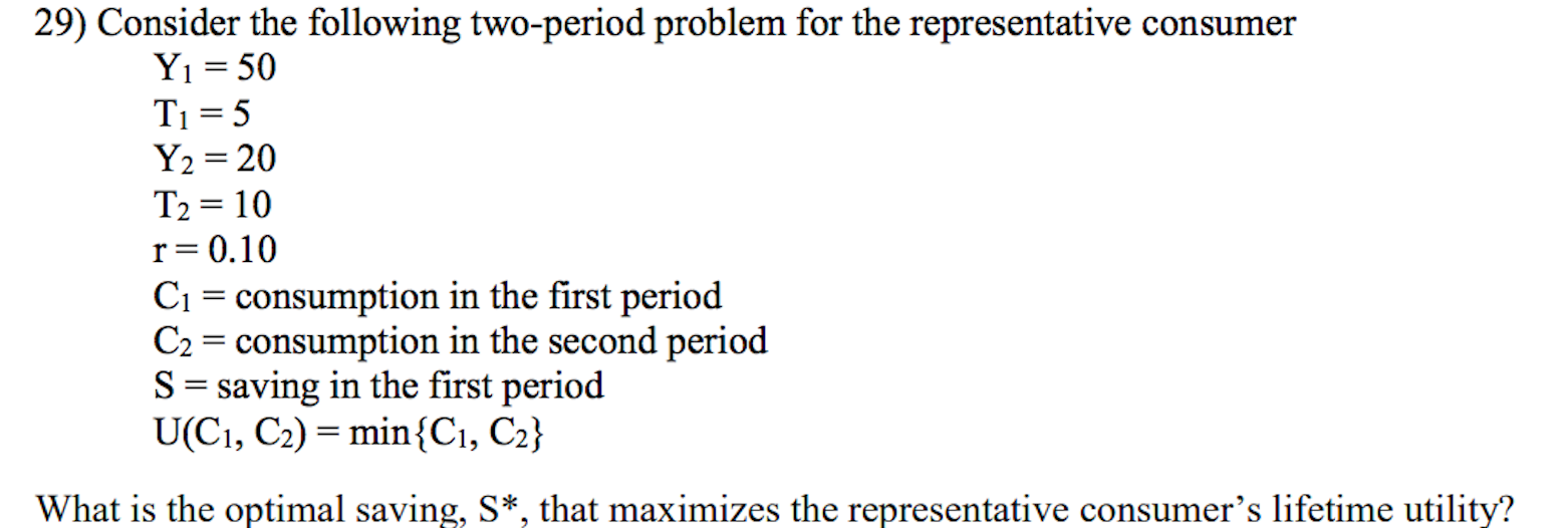 Consider the following two-period problem for the representative consumer Y1 = 50