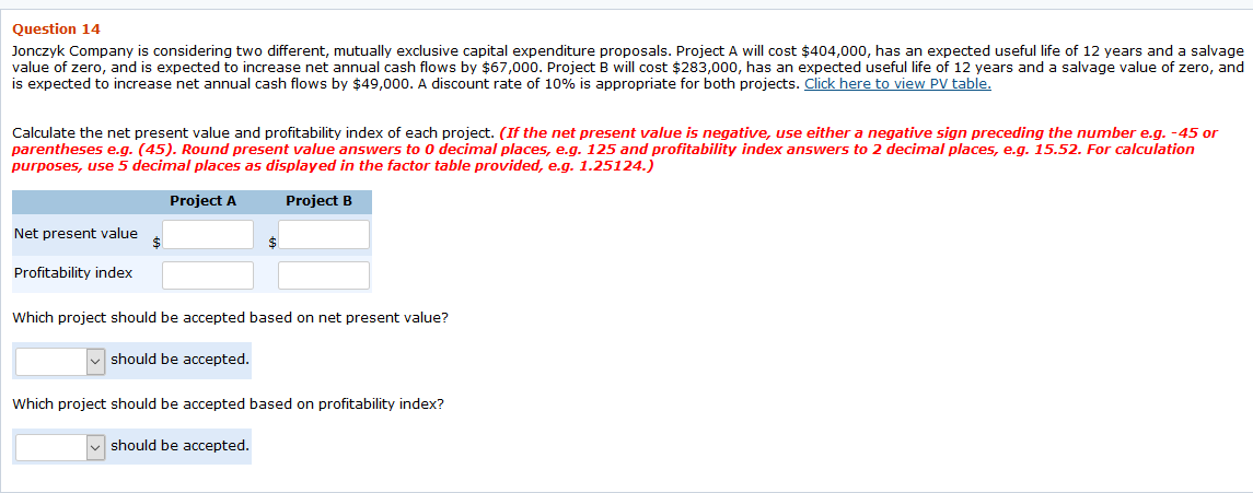 accounting question Question 14 Jonczyk Company is considering two different, mutually exclusive