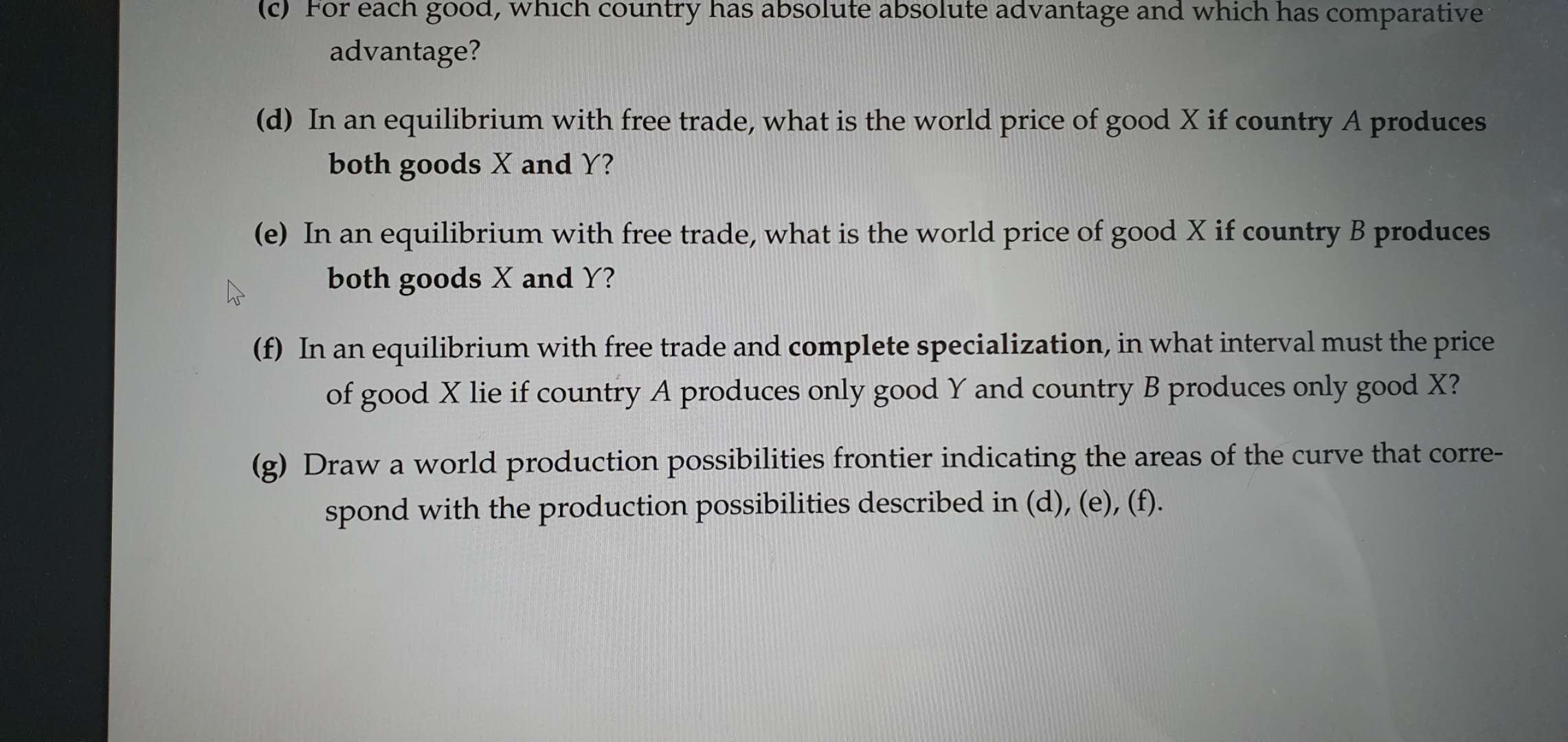 Canada (country A) and the US (country B). Each country can produce