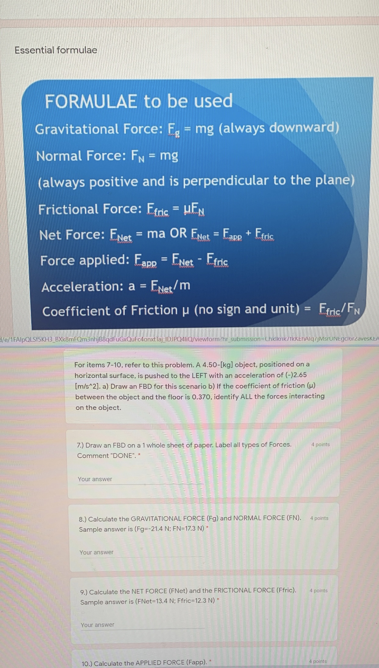 Complete question ten only thank you :) Essential formulae FORMULAE to be