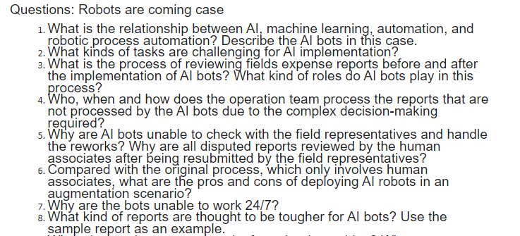Questions: Robots are coming case 1. What is the relationship between