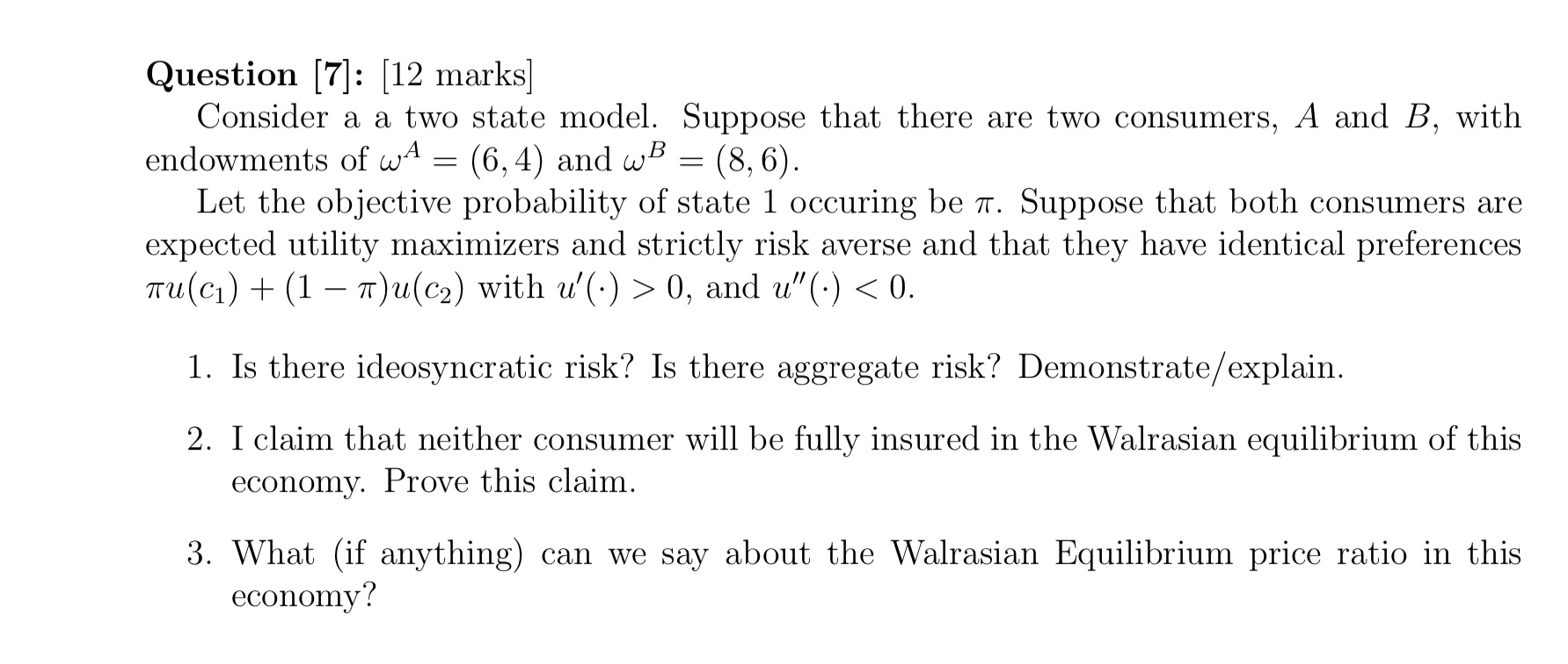  Question [7]: [12 marks] Consider a a two state model. Suppose