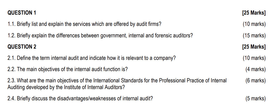  QUESTION 1 1.1. Briefly list and explain the services which are