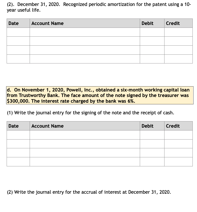 the name of the appropriate company with any accounts receivable or accounts