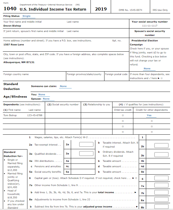  Note: This problem is for the 2019 tax year. Devon Bishop,