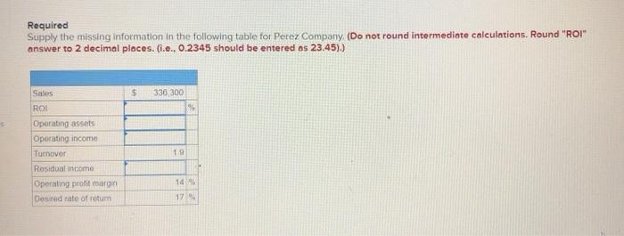  Required Supply the missing information in the following table for Perez