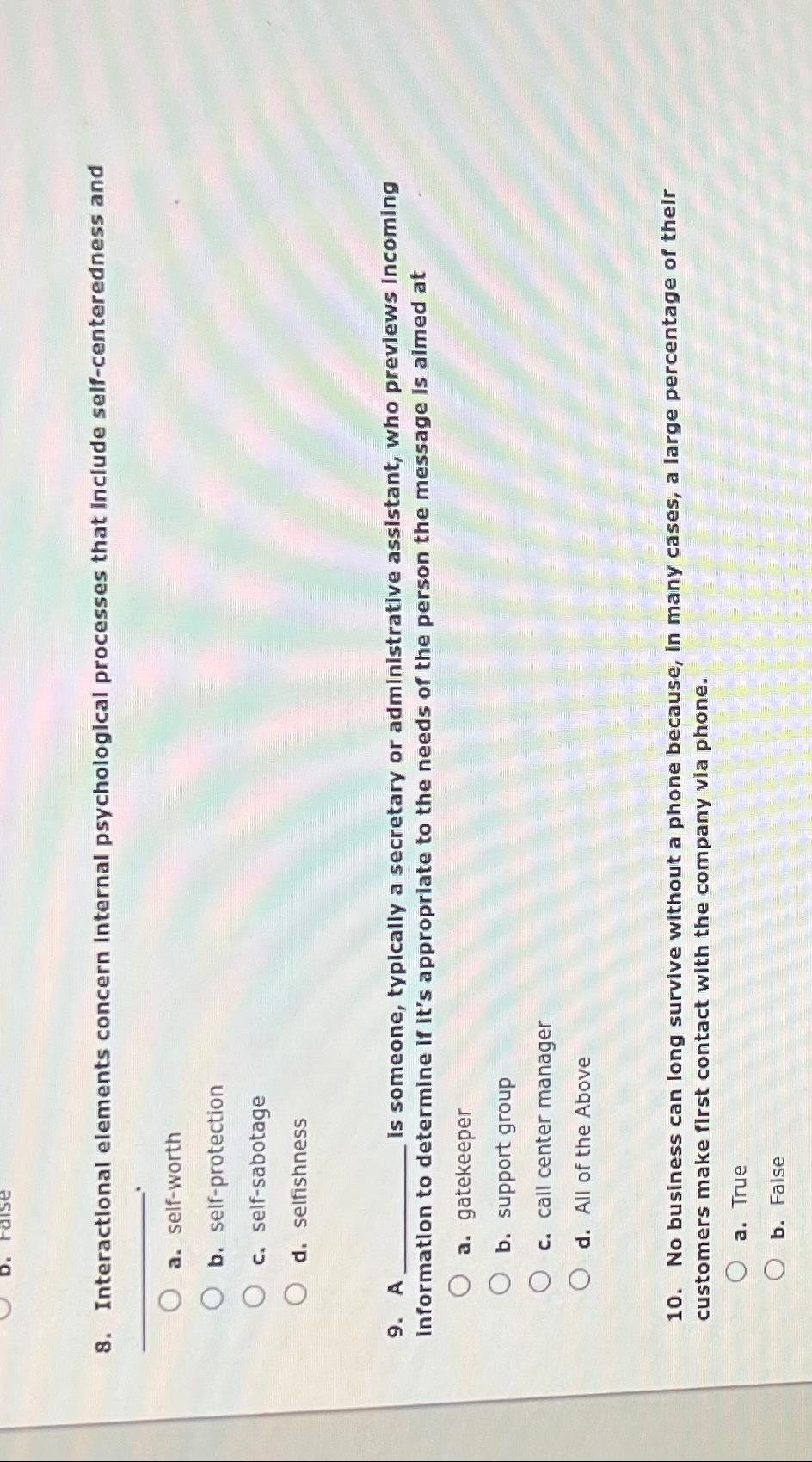  Interactional elements concern Internal psychological processes that include self-centeredness and a.