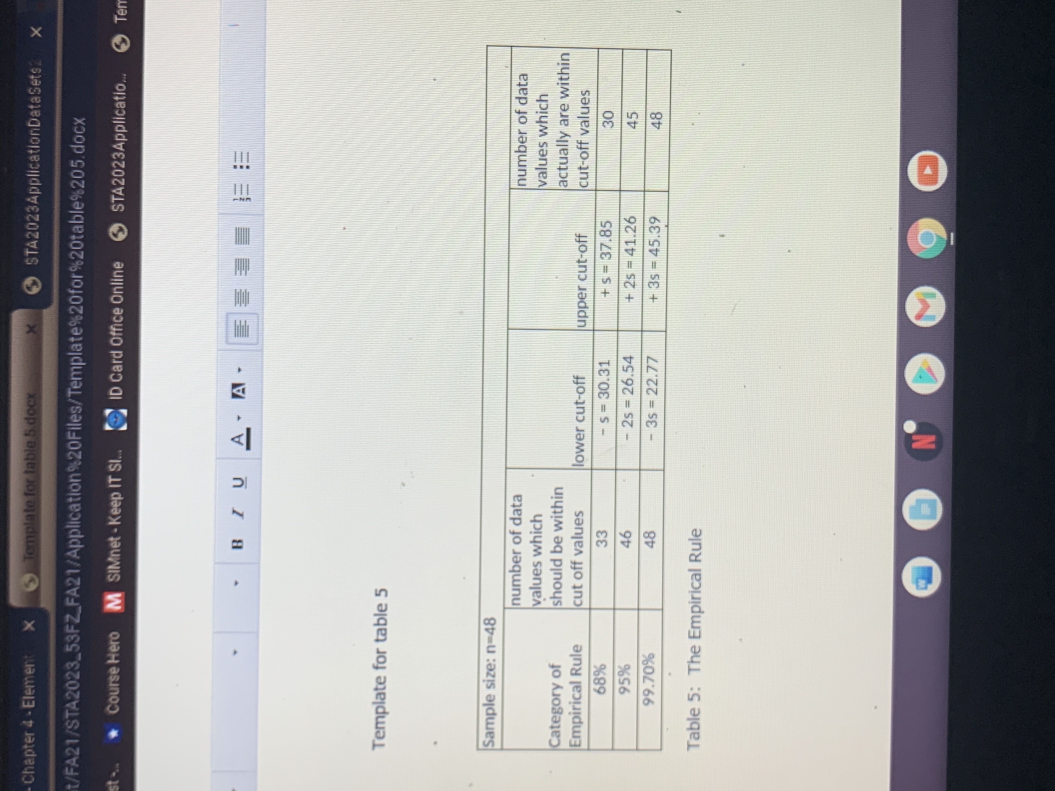 Data, Statistics, and the Empirical Rule Methods: Use Excel (or similar software)