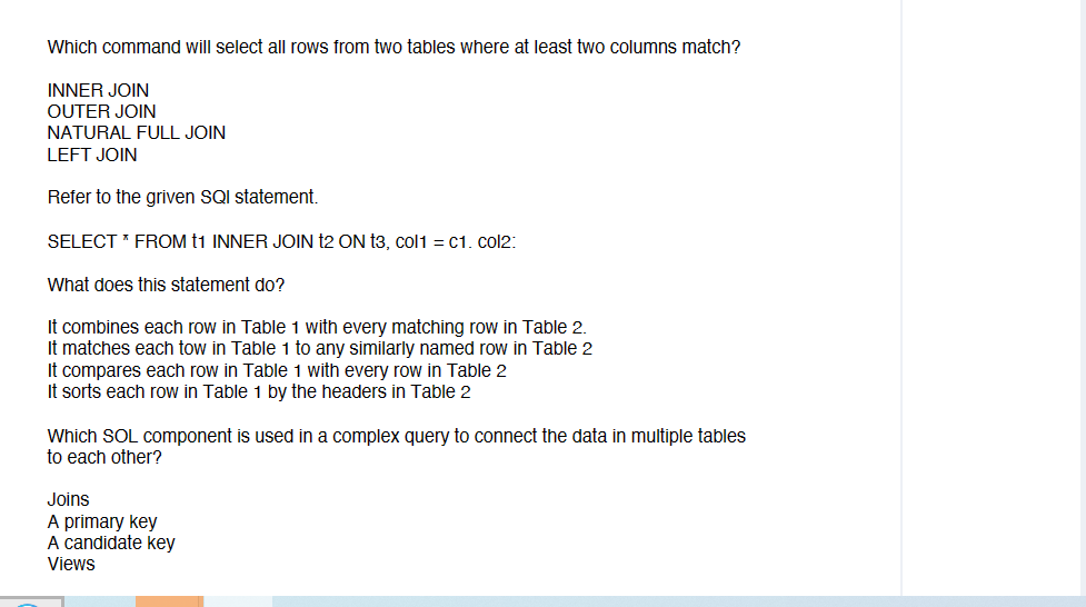  Which command will select all rows from two tables where at
