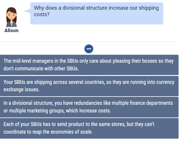  Why does a divisional structure increase our shipping costs? Alison -