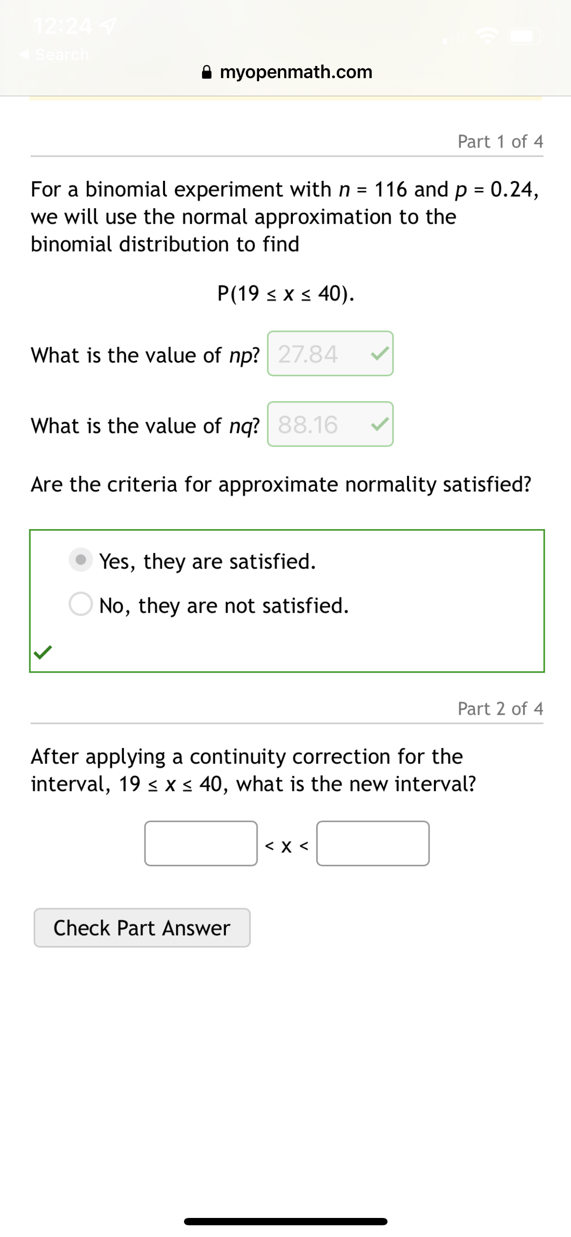  B myopenmath.com Part 1 of 4 For a binomial experiment with