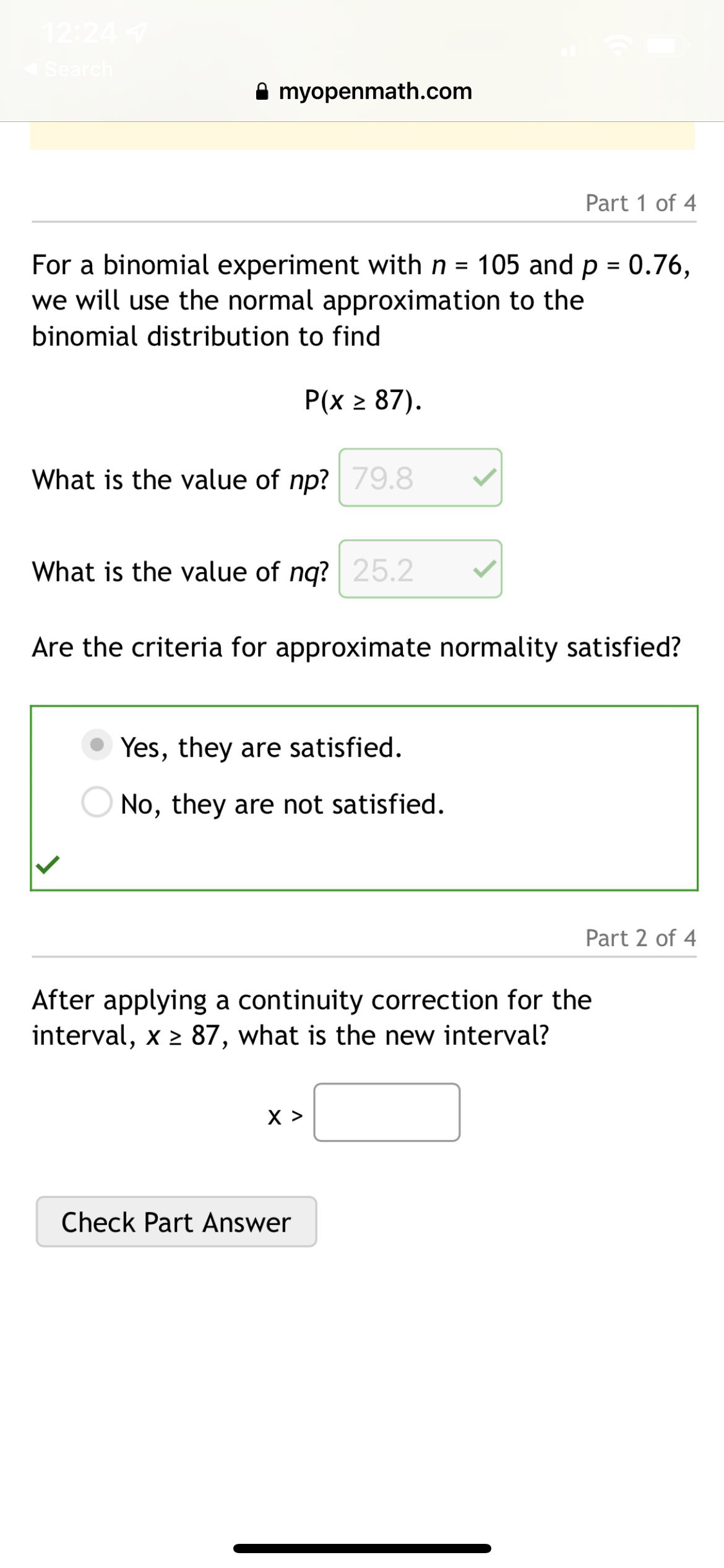 n = 116 and p = 0.24, we will use the normal