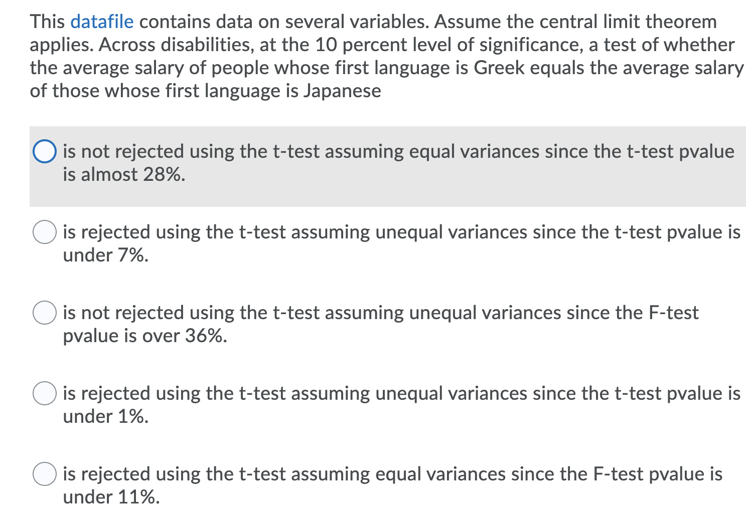  This datafile contains data on several variables. Assume the central limit