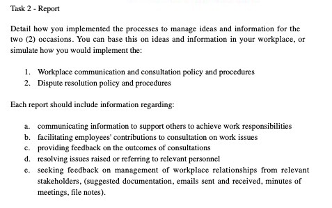  Task 2 - Report Detail how you implemented the processes to