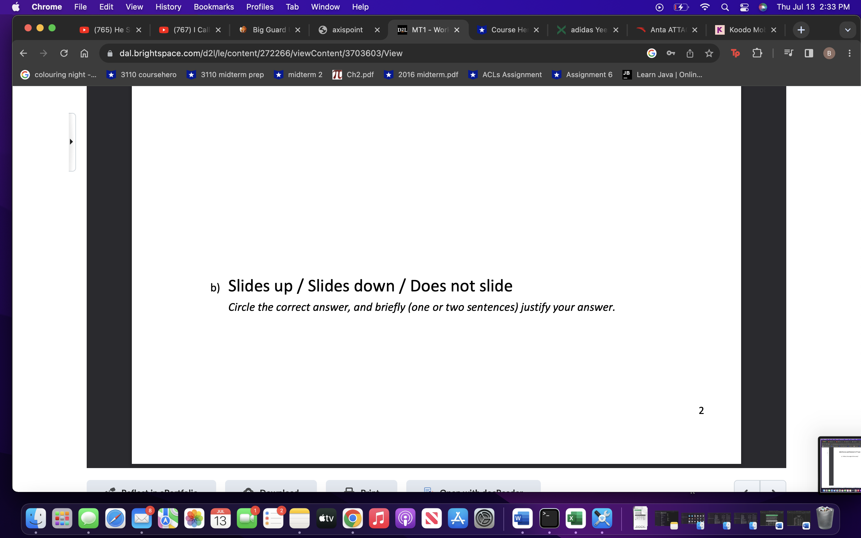 Sport X axispoint X D2L MT1 - Questions - PHYC1190 + C