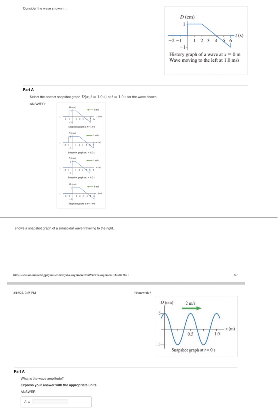  Consider the wave shown in D (cm) (s) -2 - 1