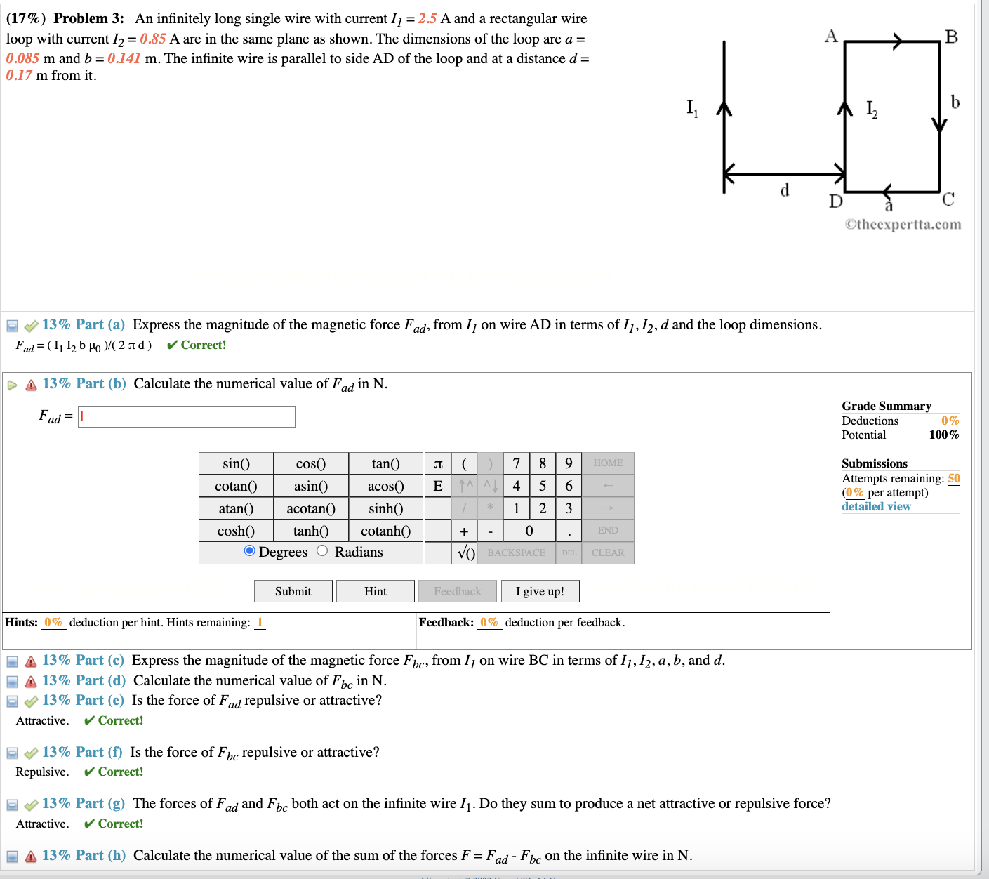  (17%) Problem 3: An innitely long single wire with current I;
