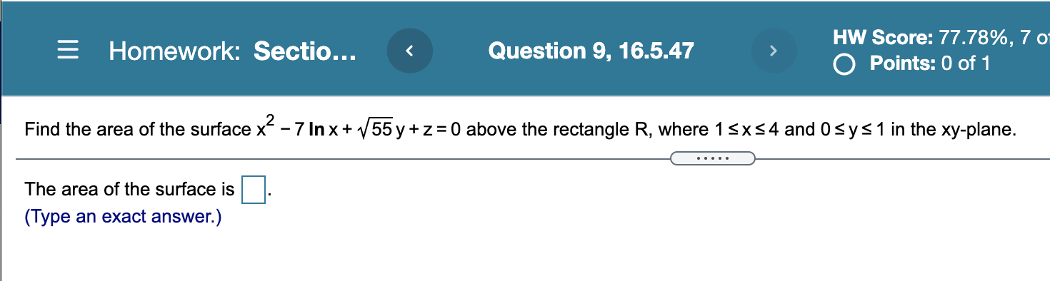 Find the area of the region cut from the plane x +