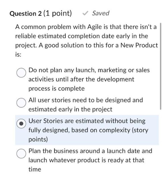 point) Saved In Agile. the product is tested and working at the