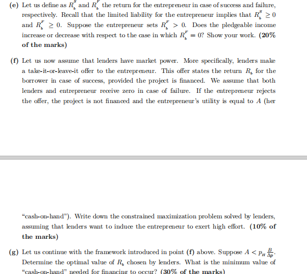  (e) Let us define as R, and R, the return for