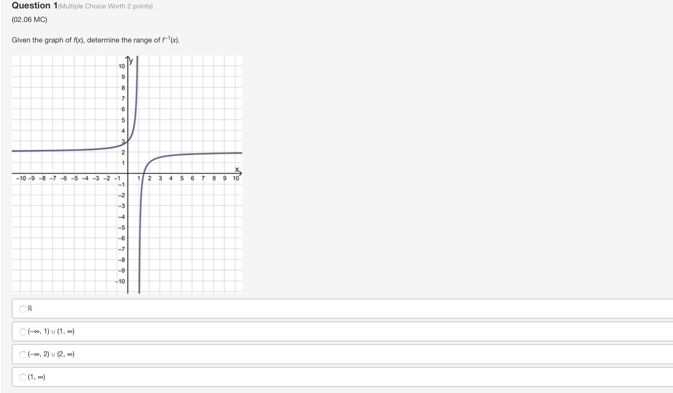 Question 1(Multiple Choice Worth 2 points) (02.06 MC) Given the graph