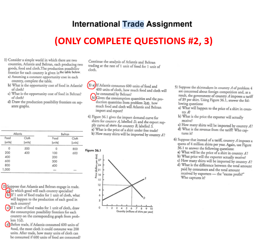 International Trade Assignment (ONLY COMPLETE QUESTIONS #2, 3) 1) Consider a