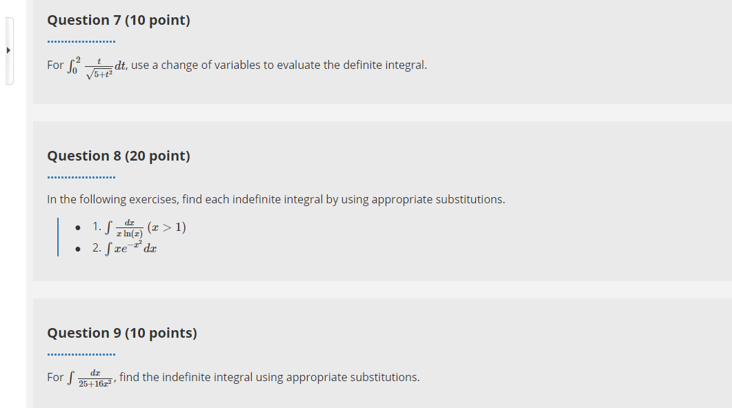 Theorem of Calculus, Part 1, to find the derivative. Question 5 (10