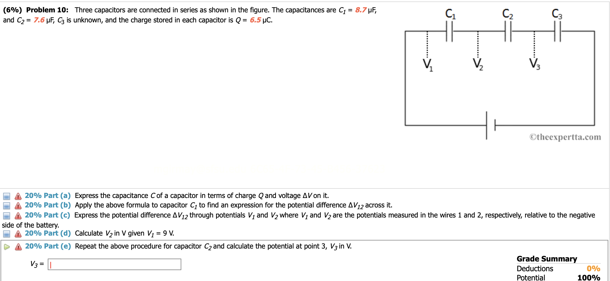 can someone help me with a,b,c,d, and e (6%) Problem 10: Three