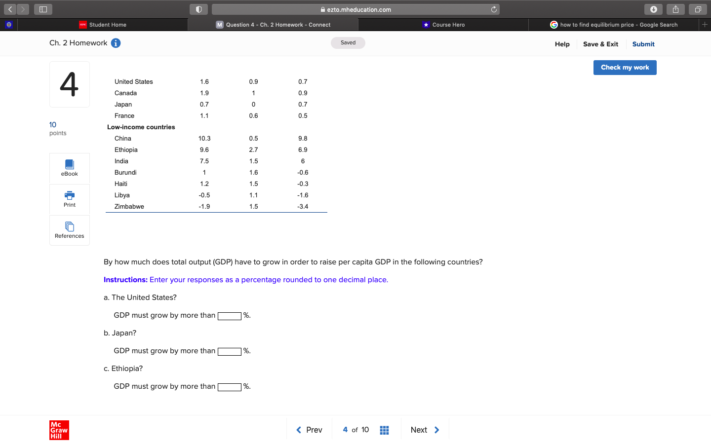 Student Home M Question 4 - Ch. 2 Homework - Connect *