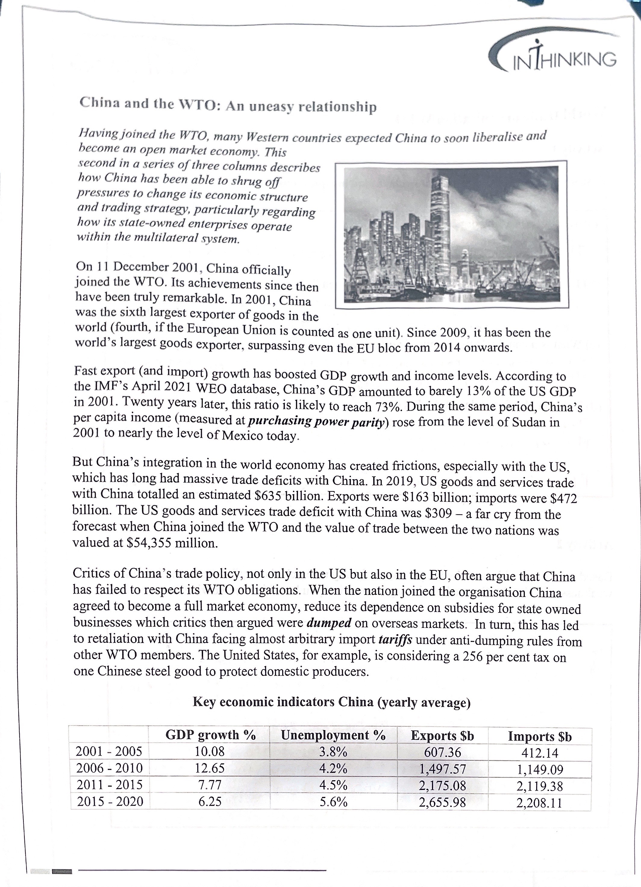 i. Calculate the average GDP growth rate and trade decit level during