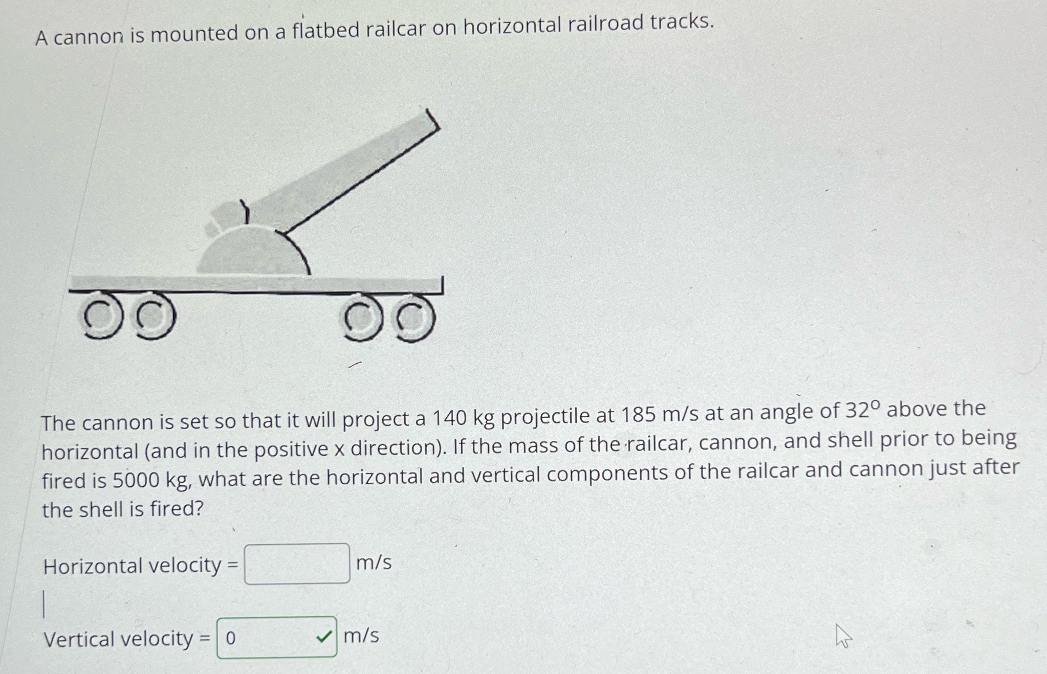  A cannon is mounted on a flatbed railcar on horizontal railroad