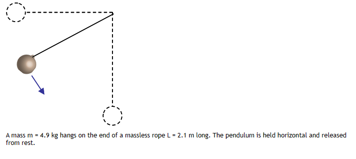  A mass m = 4.9 kg hangs on the end of
