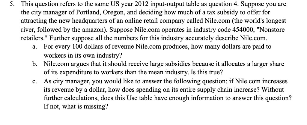  This question refers to the same US year 2012 input-output table