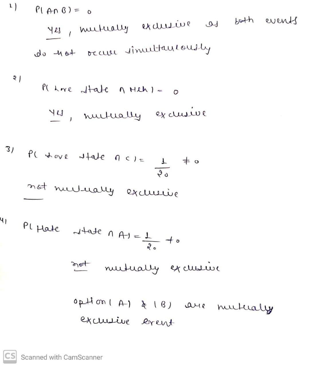  PI An B ) = o Yes , mutually exclusive as