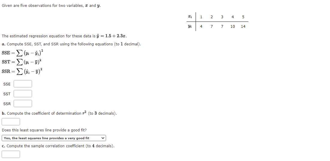 Given are five observations for two variables,X and Y. Given are five