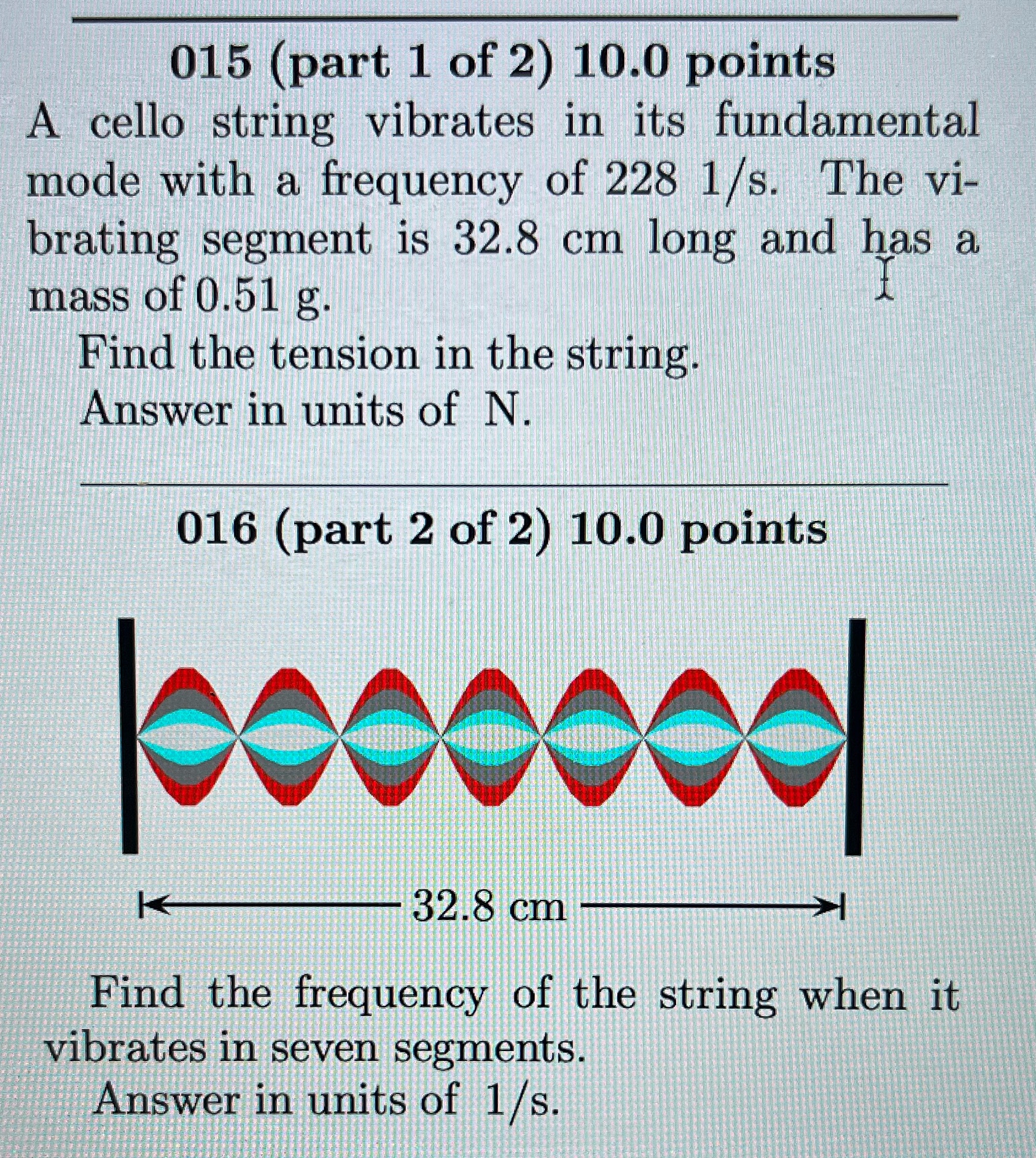 015 (part 1 of 2) 10.0 points A cello string vibrates