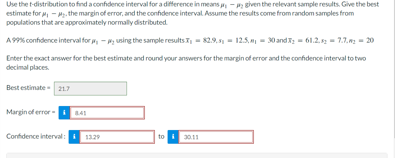  Use the tdistribution to nd a condence interval for a difference
