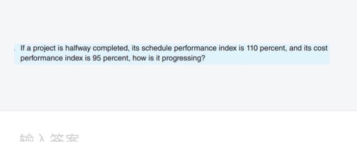  If a project is halfway completed, its schedule performance index is