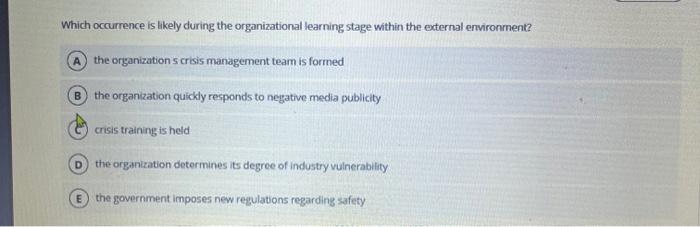  Which occurrence is likely during the organizational learning stage within the