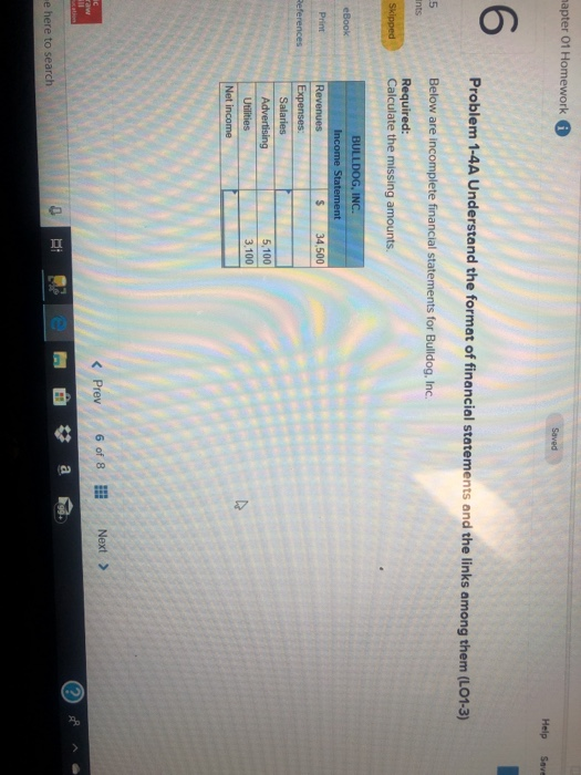  mapter 01 Homework A Saved Help Seve Problem 1-4A Understand the