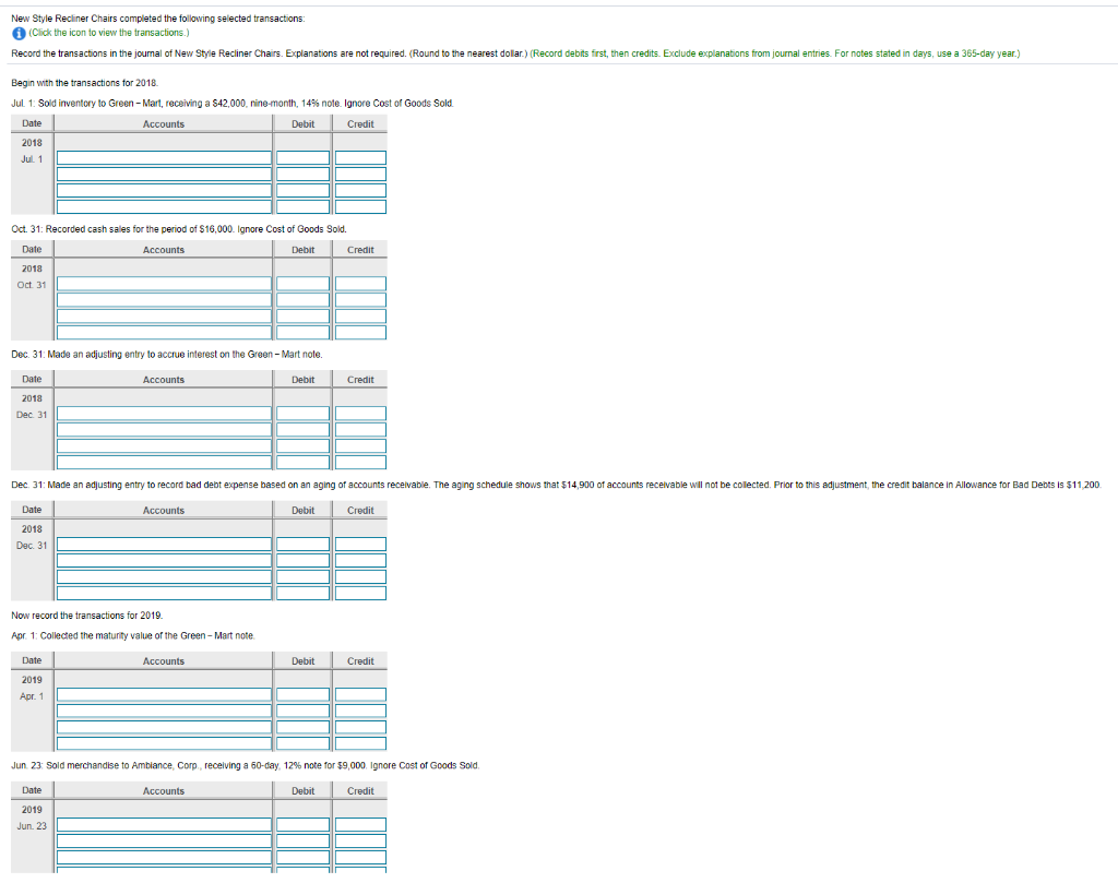 merchandise inventory to Green-Mart, receiving a $42,000, nine-month, 14% note. Ignore Cost